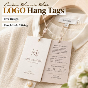 Étiquettes vierges pour vêtements en papier coton, étiquettes d'art pour vêtements, vente en gros pour robes, chemises, jupes, vêtements pour femmes, usine d'impression chinoise - Product Image 1