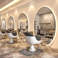 Station de Coiffage à Miroir en Acier Inoxydable avec Éclairage LED, Style Ovale Tendance pour Salon de Beauté