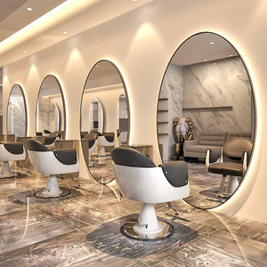 Thời trang hình bầu dục phong cách Thẩm mỹ viện LED chiếu sáng thép không gỉ gương làm tóc gương trạm - Product Image 5