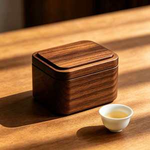 Walnut Wood <b>Tea</b> Storage <b>Box</b> Rectangle Airtight Moisture Proof For Office Desk Use - Product Image 1