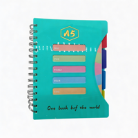 Carnet à spirales A5 avec couverture en PP, index à 5 onglets et 4 séparateurs, papier offset, 210 pages, cadeau pour étudiants