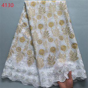 Tessuto in Pizzo Africano 4130 <span class=keywords><strong>con</strong></span> Ricami e Strass, Voile Svizzero di Alta Qualità per Abiti da Sposa e Cucito Femminile - Product Image 2