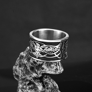European American Style Men's Stainless Steel Eagle <b>Ring</b> Hip Hop Geometric Band Jewelry Gift - Product Image 1