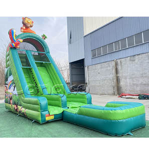 Tobogán inflable de PVC comercial <span class=keywords><strong>toboganes</strong></span> de piscina verde <span class=keywords><strong>toboganes</strong></span> de Mono <span class=keywords><strong>león</strong></span> de la selva para alquiler de fiestas - Product Image 1