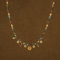 Collier ras du cou bohème pour femme avec perles de pierres précieuses, breloques fleurs, en acier titane plaqué or, pyrite et grenat
