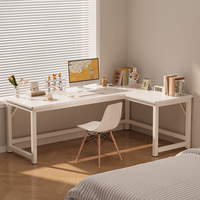 Bureau d'angle en forme de L avec étagère intégrée, structure métallique, surface en bois durable pour la maison, la chambre, le poste de travail informatique