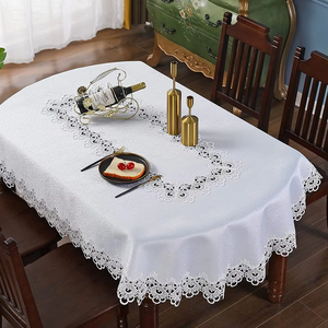 Stile europeo bianco minimalista ricamo floreale tovaglia 60x84 pollici ovale Top cavo per scopo decorativo - Product Image 1