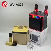 Haut-parleur karaoké Bluetooth WJ-A835 avec deux micros sans fil, éclairage RGB, prise en charge AUX et carte TF, logo personnalisé, vente en gros