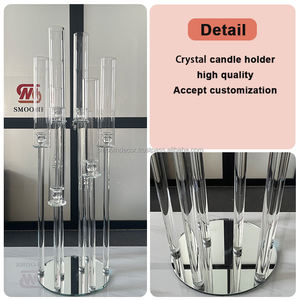 Bougeoir en verre lisse de haute qualité classique 8 bras bougeoir en cristal clair pour la décoration de mariage - Product Image 2