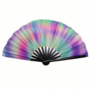 Abanicos Plegables Grandes de 33 cm con Diseño Personalizado Azul Zeta Amicae, Pintados a Mano, con Dibujos Animados Tradicionales de Flores, para Baile y Música - Product Image 3