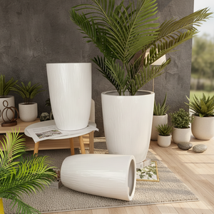 Vente en gros de 3 pots de plantes en céramique pour jardin d'intérieur de tailles moyennes pot rond en céramique pour plantes en pot d'extérieur et d'intérieur - Product Image 1