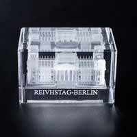 Bloc de cristal gravé au laser 3D, modèle de bâtiment souvenir d'un célèbre monument architectural, cadeau de collection avec base LED