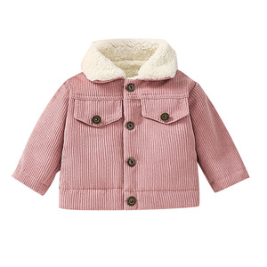 Veste d'hiver pour bébé, en velours côtelé fin, doublée de sherpa, col boutonné, poche poitrine, style trucker, manteau pour tout-petit - Product Image 5
