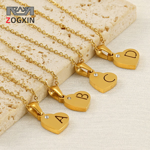 Zogxin Heart Shape Pendant Necklace 18K Gold Plated Stainless Steel English Letter A B C D Chain For Women Gift Jewelry - Product Image 1