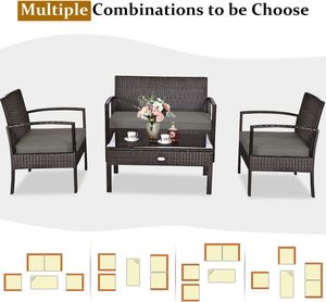 Ensemble <span class=keywords><strong>de</strong></span> meubles en rotin PE résistant aux intempéries, 4 pièces, ensemble <span class=keywords><strong>de</strong></span> conversation pour patio, canapé en rotin brun avec coussins, <span class=keywords><strong>table</strong></span> en verre pour <span class=keywords><strong>jardin</strong></span> - Product Image 2