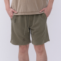 YQ Hommes Vintage Lavé Endommagé Lâche Shorts Usé Hommes Rétro Shorts Personnalisé 350Gsm Blanc Respirant Shorts