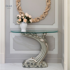 <strong>Half</strong> <strong>Moon</strong> Hand Carved Glass Top Luxury <strong>Console</strong> <strong>Table</strong> - Product Image 2