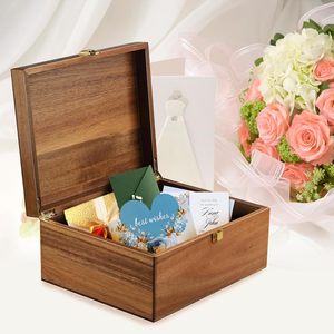Caja de recuerdo de madera Cajas de almacenamiento decorativas grandes de Acacia con tapa con bisagras Caja de tesoro de memoria con divisores para manualidades - Product Image 1