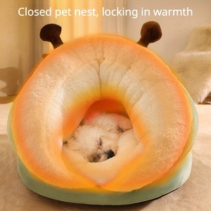 Lit pour animaux de compagnie en peluche écologique de grande taille avec logo personnalisé, respirant, confortable, chaud pour l'hiver, repos, sommeil, semi-fermé, imprimé animal mignon - Product Image 3