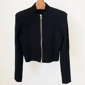 Spot 2025 Mode Nouveau <span class=keywords><strong>Labyrinthe</strong></span> Motif Jacquard Col Montant Fermeture Éclair Courte Veste Femme - Product Image 3