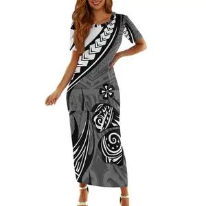 Factory Direct Sales Puletasi Clothing Creative Polynesian Tattoo Totem Print Casual Fit Dress Print On Demand Evening Dress Hot