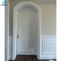 Villas de Style de Luxe Intérieur Double Avant en Bois Massif Verre Principal Avec Porte Supérieure à Arche Ronde