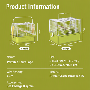 Jaula de Transporte para Aves, Práctica y Portátil, Jaula de Viaje para Loros, Ligera, de Alambre Metálico con Percha para Periquitos, Pinzones y Cacatúas - Product Image 5