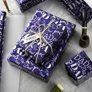 Dad Lettering <b>Wrapping</b> <b>Paper</b> Roll 46.8 Sq Ft Navy Blue Metallic Foil For Father's Day Birthday Party - Product Image 5
