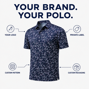 Custom Abstract Print Golf Polo Shirts Men <b>Navy</b> Splatter Pattern Breathable Lightweight Private Label OEM ODM Manufacturer - Product Image 2