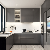 Meuble de cuisine moderne avec armoire coulissante en panneaux de particules métalliques, écologique, résistant à l'eau, personnalisable OEM ODM
