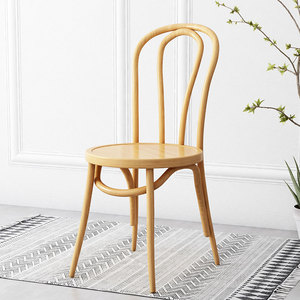 Sedia JINS in Legno Massello Stile Nordico Retrò con Seduta in Rattan per Caffè, Ristorante e Casa - Product Image 1
