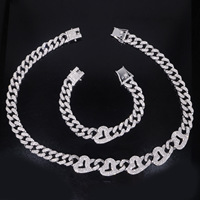 Chaînes en alliage plaqué or rose avec strass en forme de cœur, maillons classiques de 12 mm, style hip-hop unisexe, best-seller européen et américain