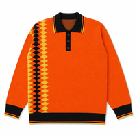 Pull en maille à col polo pour homme, motif jacquard géométrique losanges, manches longues, fermeture boutonnée, vente en gros, faible MOQ