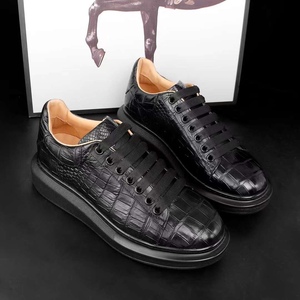 Chaussures de luxe en cuir de crocodile noir – Baskets basses à semelle épaisse pour homme avec doublure respirante - Product Image 4