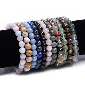 <span class=keywords><strong>Bracelet</strong></span> élastique en pierres précieuses naturelles authentiques : Améthyste, Aigue-marine, Apatite, Labradorite, Malachite, Pierre de Lune, perles rondes de 8 mm - Product Image 1