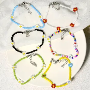Summer Ins Style Colorful Design Fashion Fine Jewelry Handmade Woven Bracelet Flower Seed Bead Bracelet For Girl Gift Wholesale