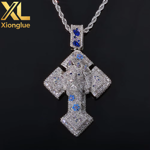 Fashion Hop <b>Cross</b> Charm Non Tarnish Jewelry Creative Blue Flower Zircon Pendant <b>Necklace</b> - Product Image 2