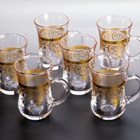 Tasse à thé turque en verre embossé Crystal Coast Gold, 100% soufflée à la main, écologique, classique, résistante à la chaleur, passe au lave-vaisselle et au micro-ondes