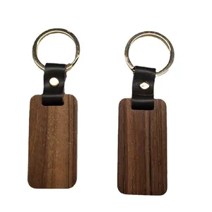 Keychain Key Chains Rectangle Wood Keychain Leather Wooden Key Ring Custom Personalised Keyrings Wood Keychain Woodkeychain