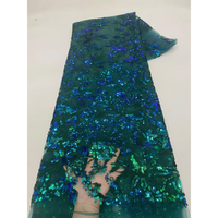 Magnifique Tissu en Dentelle Africaine Française de Haute Qualité, 5 Yards, Luxueux, Brodé de Paillettes et Perles, Dentelle de Mariée Française en Maille