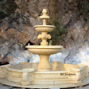 Grande fontaine en marbre beige sculptée à la main pour jardin extérieur, piscine, 3 niveaux - Product Image 1
