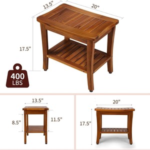 Tabouret de salle de bain en teck Ruoyi 40x25.5x42cm avec étagère de rangement, banc de douche imperméable et antidérapant - Product Image 2