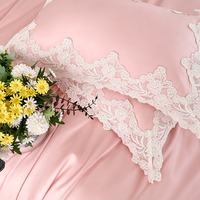 Parure de lit romantique rose en dentelle florale 4 pièces 100 % coton à fibres longues avec taies d'oreiller pour chambre de princesse – Cadeau idéal