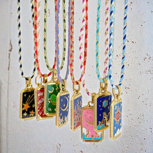 Keluaran baru kalung liontin baja tahan karat emas 18K wanita trendi kartu <span class=keywords><strong>Tarot</strong></span> Enamel mata setan matahari emas katun warna-warni - Product Image 3