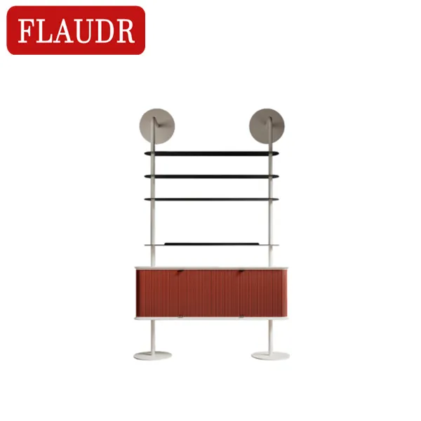 Italiano luce di lusso moda moderna semplice metallo bianco e superficie in legno marrone e base in acciaio scaffalature alte
