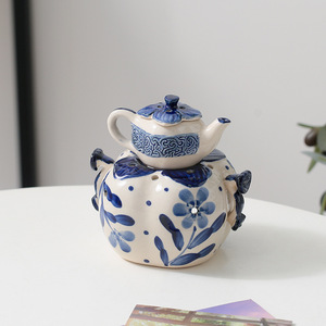 Lampe d'aromathérapie en céramique bleue Design de pot rond pour huile essentielle et poêle à bougies pour <span class=keywords><strong>Amazon</strong></span> Aliexpress exclusif pour le thé au café - Product Image 2