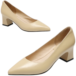 مضخات جلدية نسائية عصرية كعب مربع كلاسيكي للترفيه جلد طبيعي أنيق مدبب مريح شعار عمل خفيف - Product Image 1