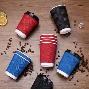 Trong Kho Biểu Tượng Tùy Chỉnh 8Oz 12Oz 16Oz Dùng Một Lần Màu Xanh <span class=keywords><strong>S</strong></span> Gợn Kraft <span class=keywords><strong>S</strong></span>óng Cà Phê Giấy Ly Với Ba Lớp Đôi Tường - Product Image 3