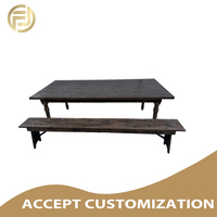 Ensemble de table et bancs de salle à manger en bois robuste avec revêtement imperméable, meubles rectangulaires pour restaurant commercial