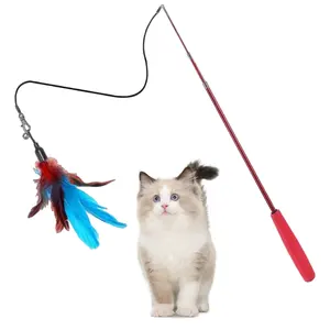 9 pezzi Set tre sezioni canna da pesca piuma colorata bruco gatto in giro bastone giocattoli per gatti